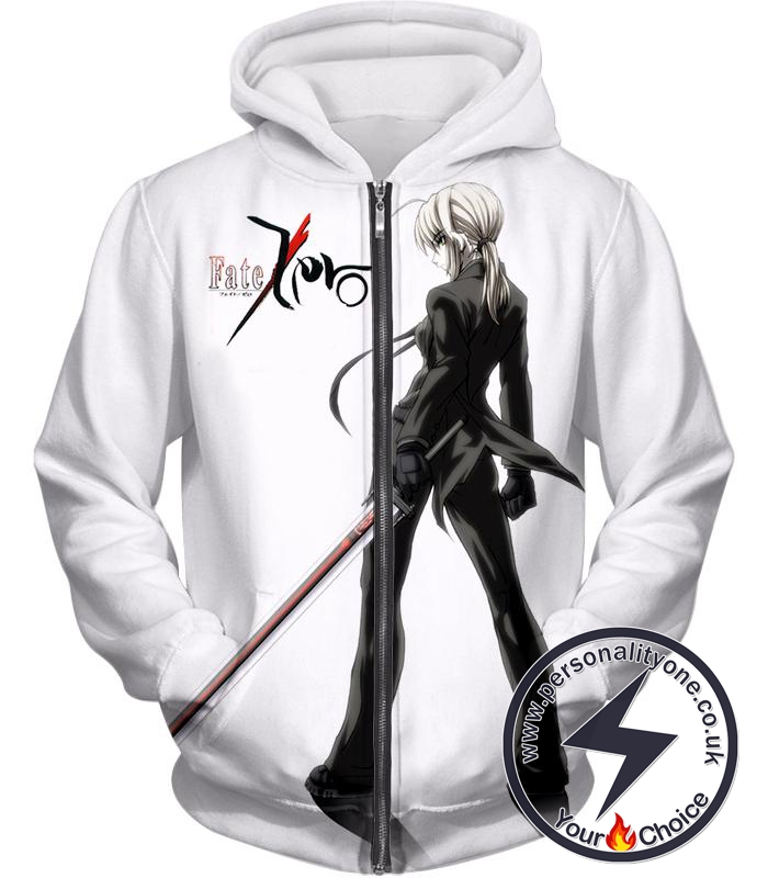 Fate Stay Night Saber Tuxedo Fate Zero Promo White Zip Up Hoodie